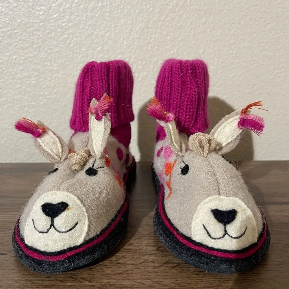 Garnet Hill Kids Animal Slippers - Pink and Cream